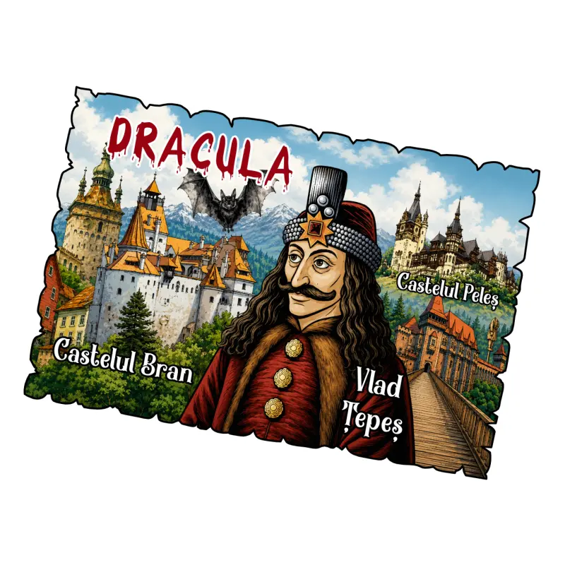 Dracula, castelul bran, vlad tepes, magnet lemn, suvenir gift shop romania, model mgs221
